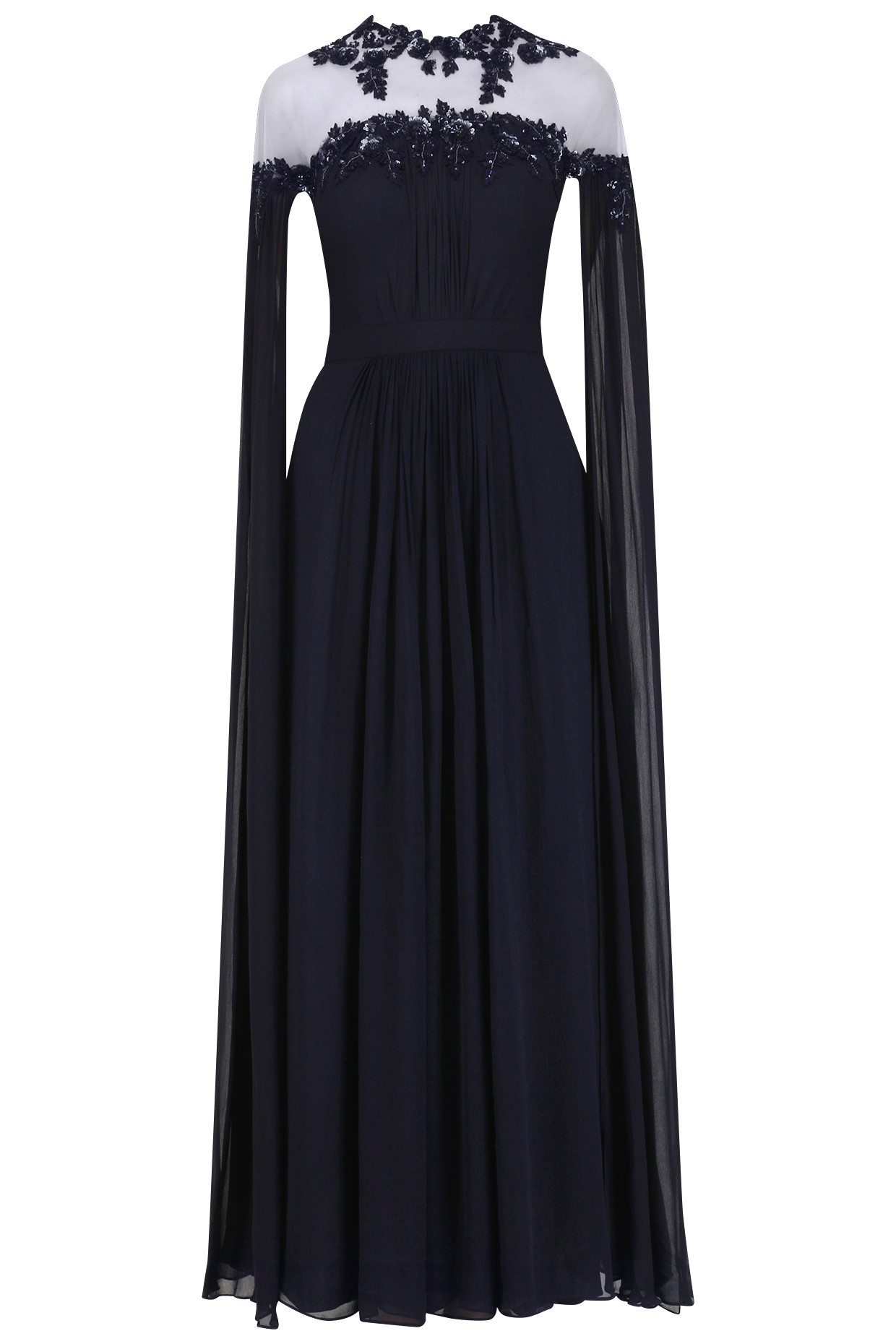 Navy Blue embroidered cape sleeves gown available only at Pernia's Pop ...