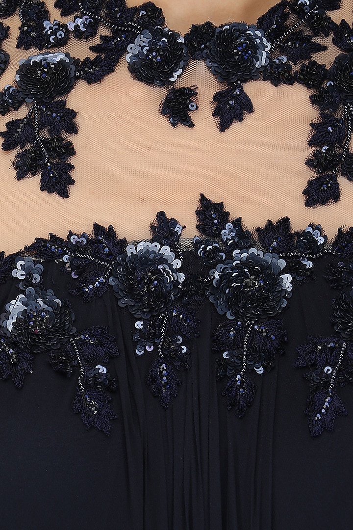 Navy Blue embroidered cape sleeves gown available only at Pernia's Pop Up Shop.