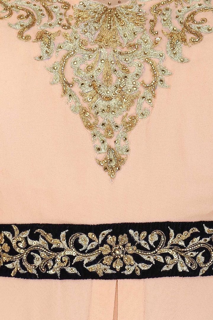 Peach embroidered cape sleeves gown available only at Pernia's Pop Up Shop.