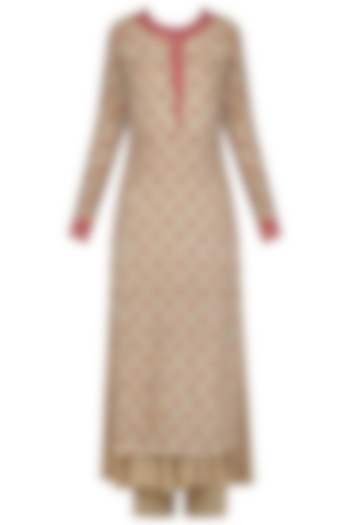Beige and pink kurta with chanderi palazzo set available only at Pernia's Pop Up Shop.