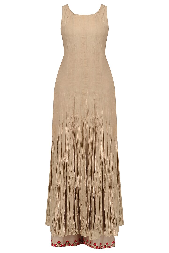 Beige thread work yoke kurta and palazzo set available only at Pernia's Pop Up Shop.