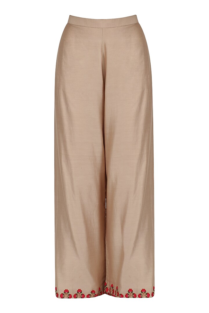 Beige thread work yoke kurta and palazzo set available only at Pernia's Pop Up Shop.