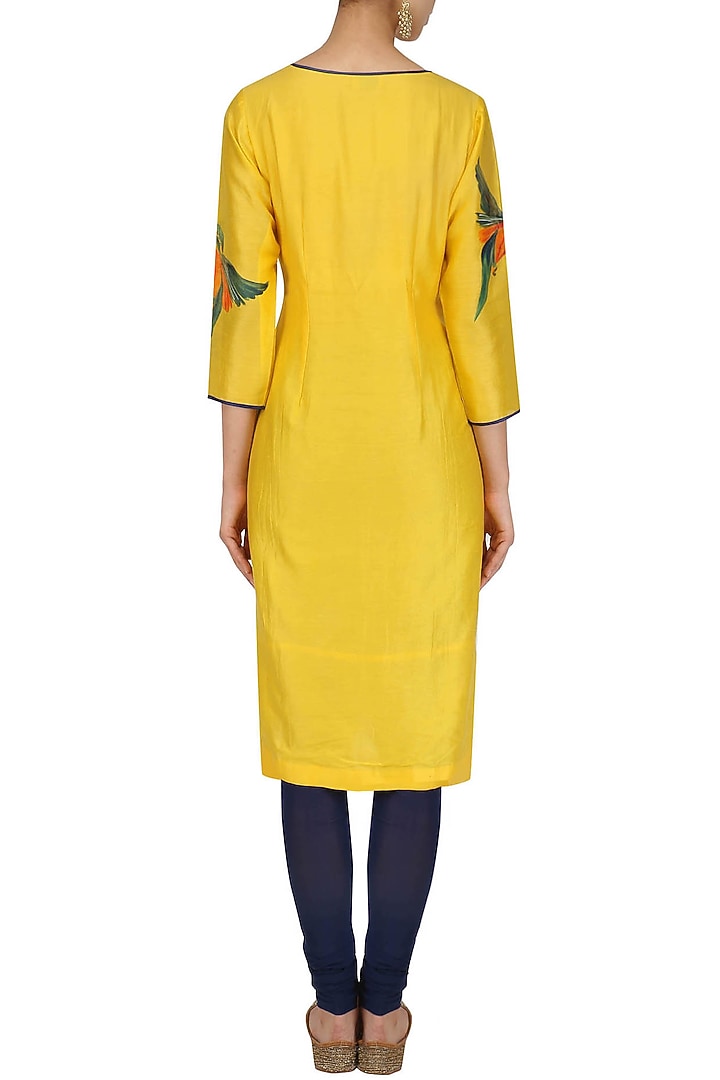 Yellow hand paint motif kurta and churidaar set available only at Pernia's Pop Up Shop.