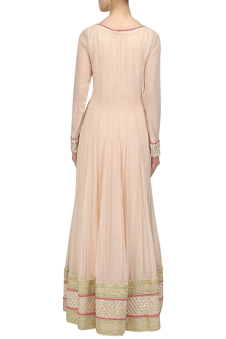 Peach embroidered anarkali and churidaar set available only at Pernia's Pop Up Shop.