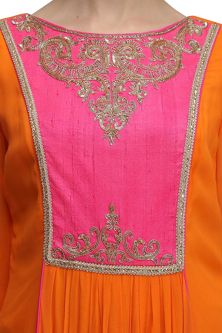 Orange embroidered yoke anarkali and churidaar set available only at Pernia's Pop Up Shop.