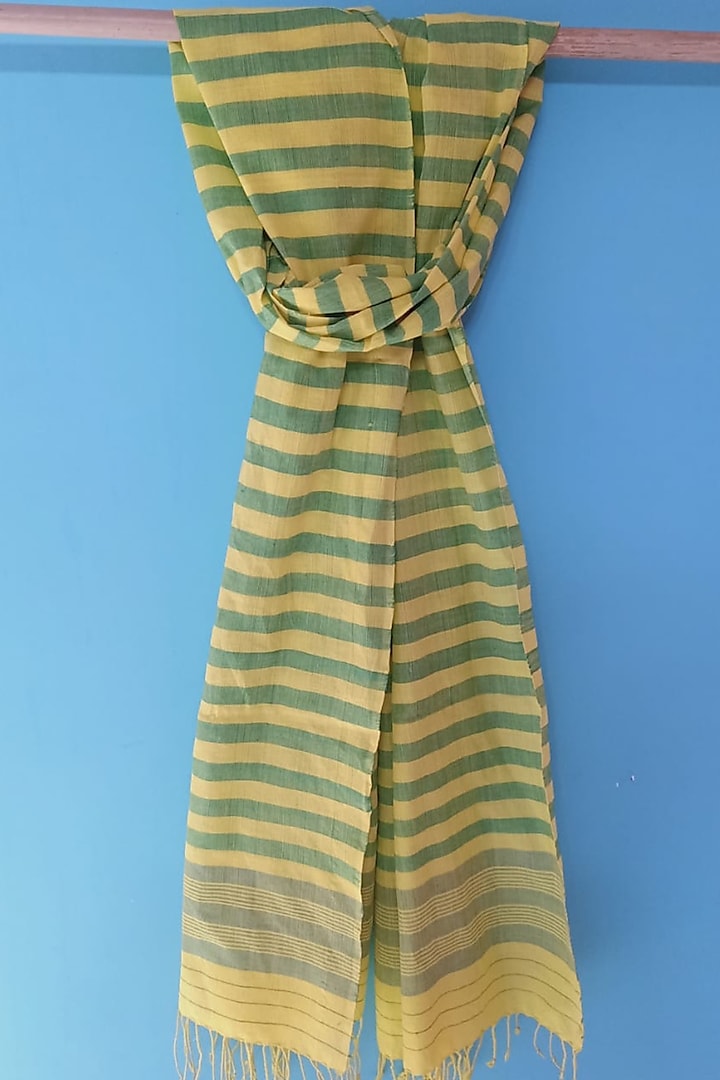 Yellow & Green Handwoven Stole by Manju Kalita Das