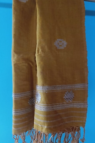 Yellow Handwoven Dupatta by Manju Kalita Das