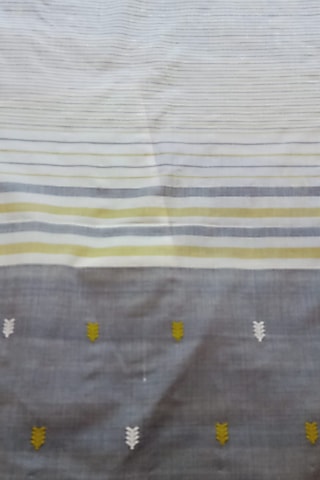 White & Grey Handwoven Saree by Manju Kalita Das