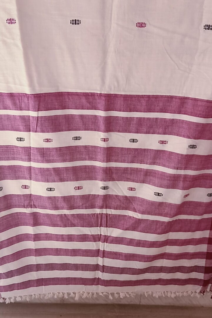 White & Maroon Handwoven Festive Saree by Manju Kalita Das at Pernia's Pop Up Shop