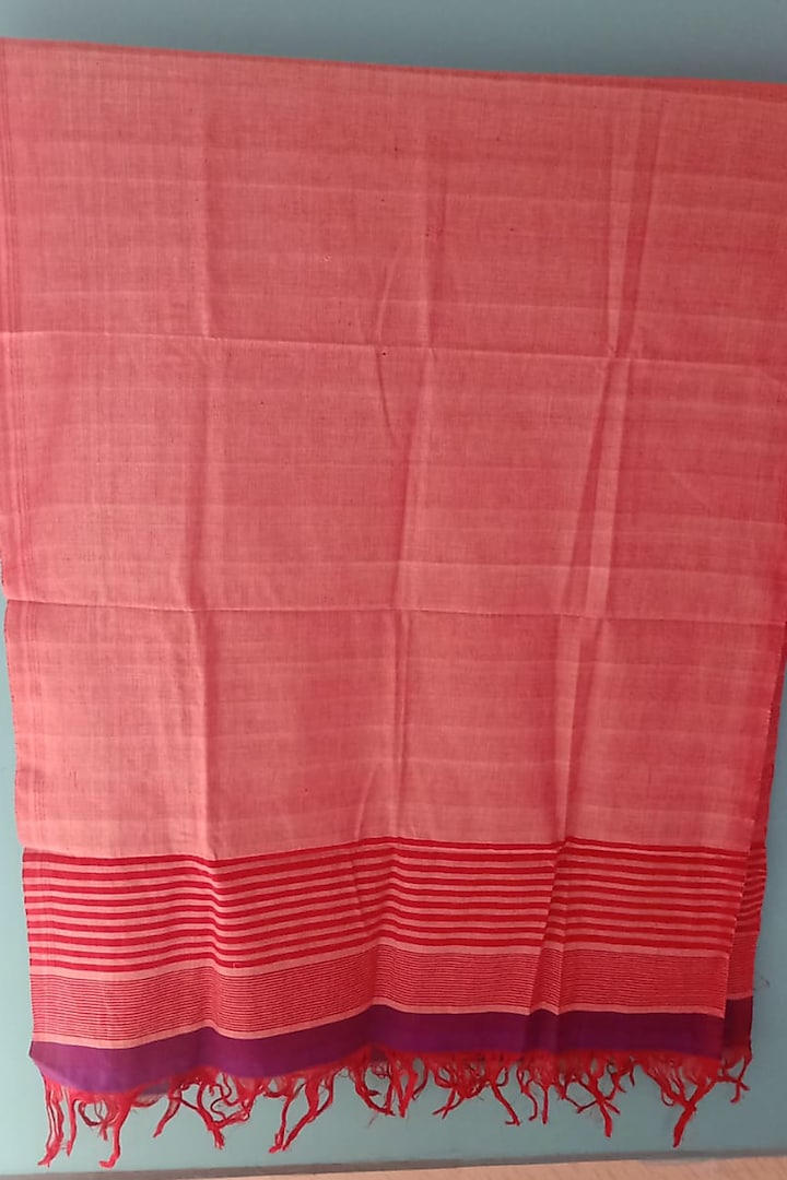 Red Striped Handwoven Dupatta by Manju Kalita Das at Pernia's Pop Up Shop