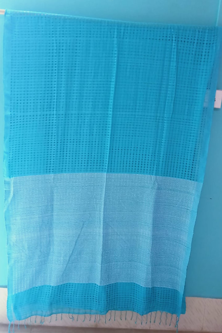 Sky Blue Handwoven Cotton Saree by Manju Kalita Das at Pernia's Pop Up Shop