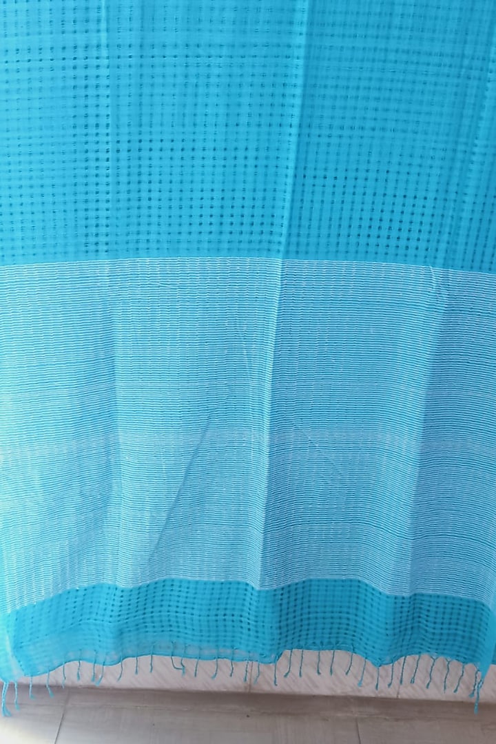 Sky Blue Handwoven Cotton Saree by Manju Kalita Das at Pernia's Pop Up Shop