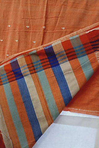 Orange Handwoven Cotton Saree by Manju Kalita Das