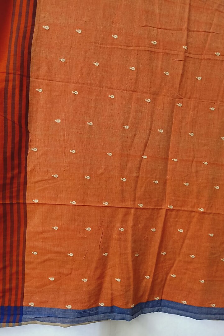 Orange Handwoven Cotton Saree by Manju Kalita Das at Pernia's Pop Up Shop