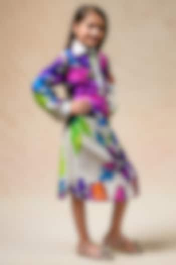 Multi-Colored Cupro Silk Floral Printed Shirt Dress For Girls by Thetaa Kids at Pernia's Pop Up Shop