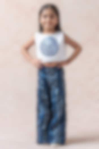 Blue Polyester Stripes Printed Pleated Palazzo Pant Set For Girls by Thetaa Kids at Pernia's Pop Up Shop