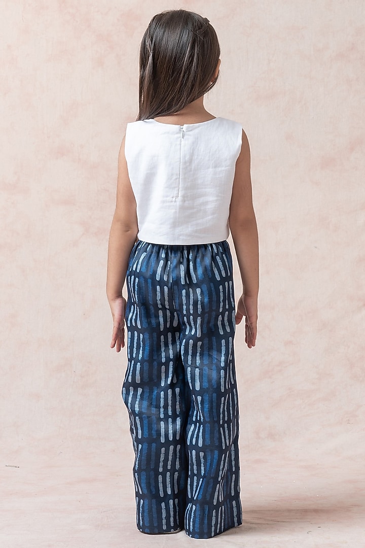 Blue Polyester Stripes Printed Pleated Palazzo Pant Set For Girls by Thetaa Kids at Pernia's Pop Up Shop