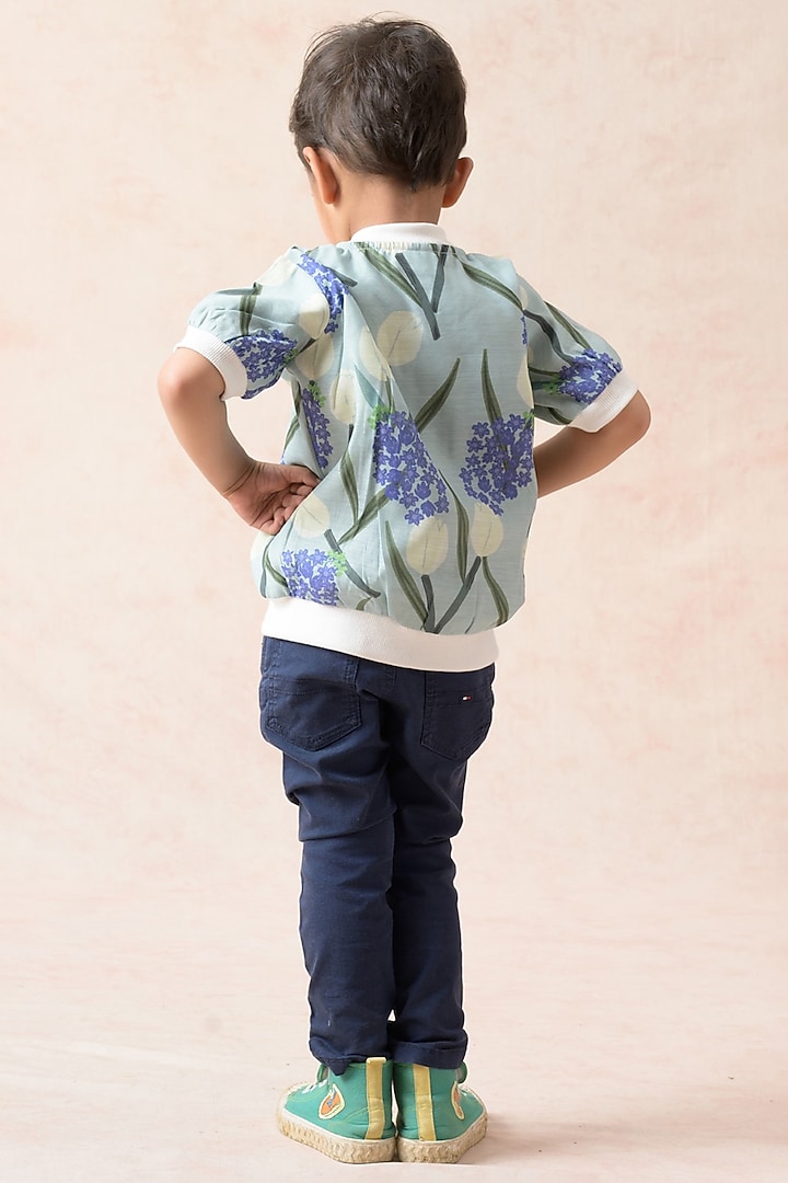 Mint Green Polyester & Cotton Floral Printed Bomber Jacket For Boys by Thetaa Kids at Pernia's Pop Up Shop