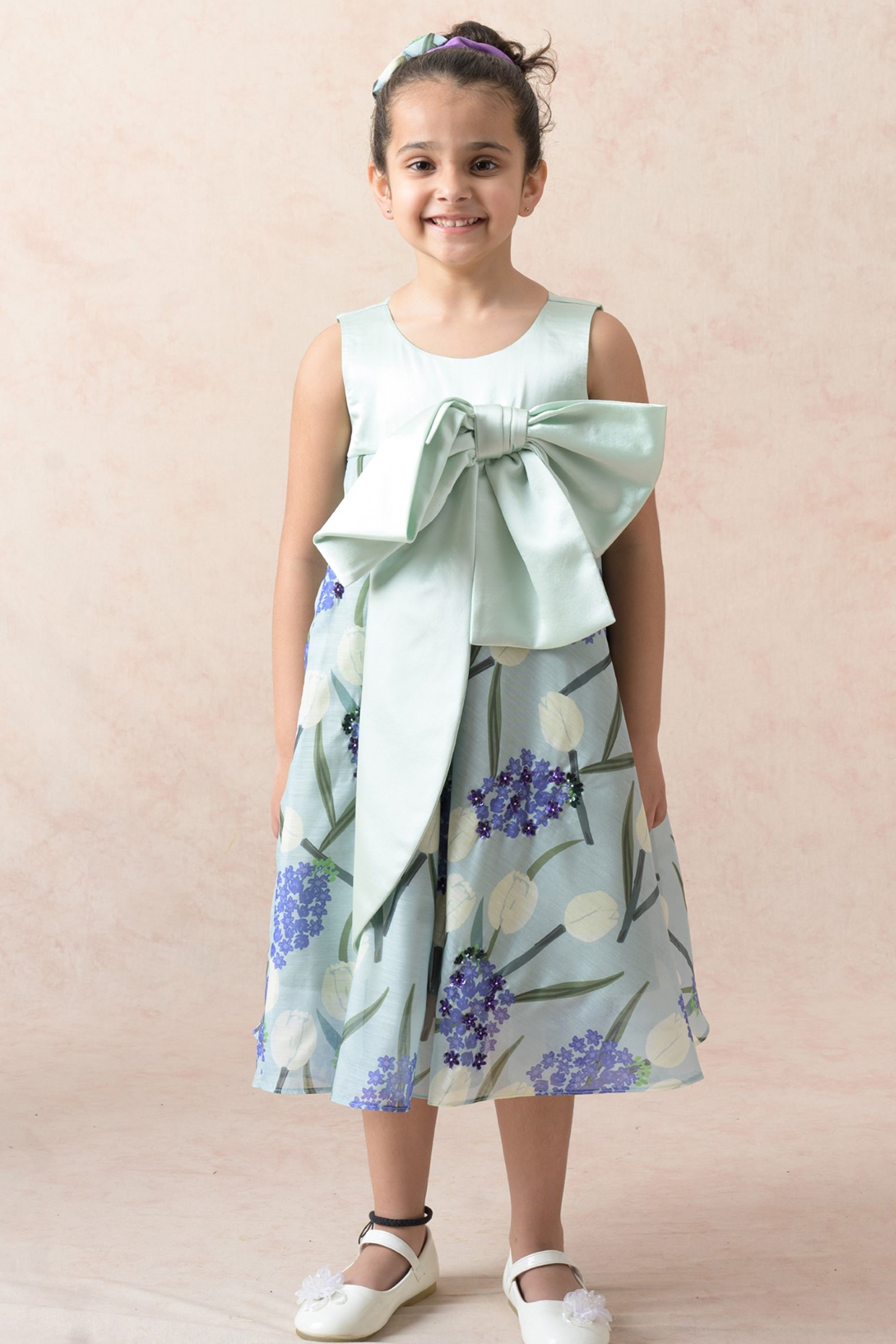 GREEN DRESS WITH FLOWERS IN VISCOSE, CHILD