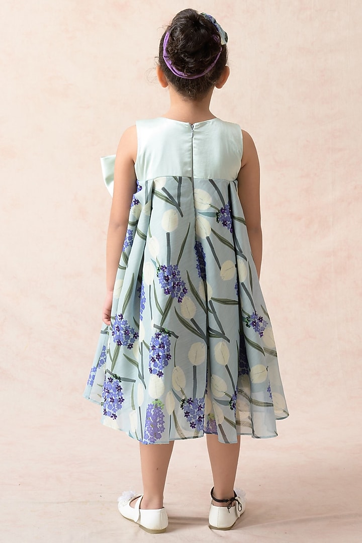 Mint Green Viscose Floral Printed Flared Dress For Girls by Thetaa Kids at Pernia's Pop Up Shop