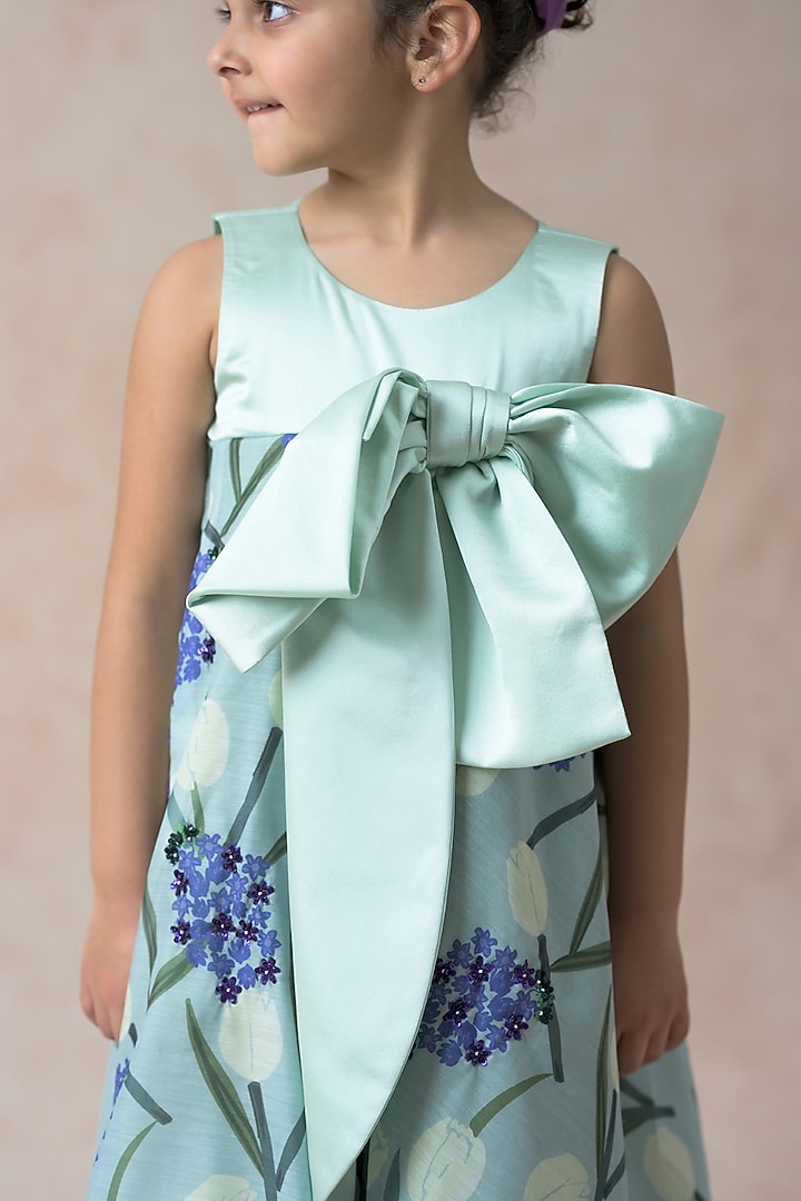 Mint Green Viscose Floral Printed Flared Dress For Girls by Thetaa Kids at Pernia's Pop Up Shop