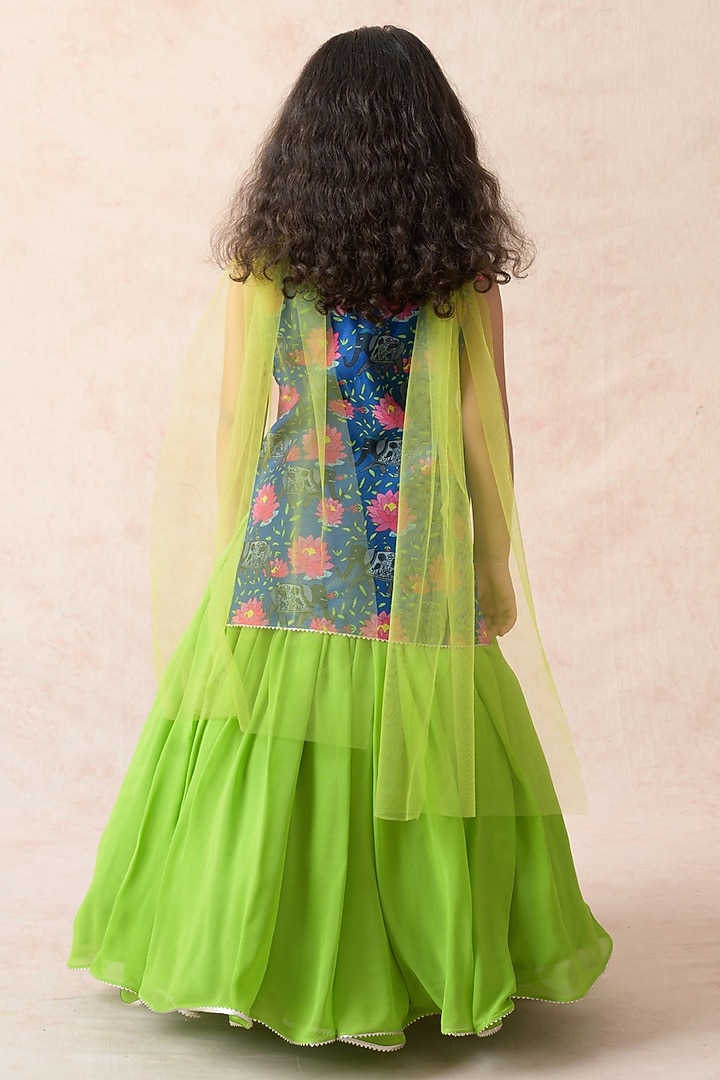 Green Ombre Pure Silk Georgette Lehenga Set For Girls by Thetaa Kids at Pernia's Pop Up Shop