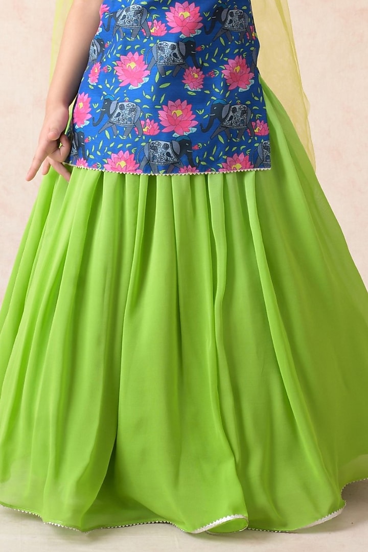 Green Ombre Pure Silk Georgette Lehenga Set For Girls by Thetaa Kids at Pernia's Pop Up Shop