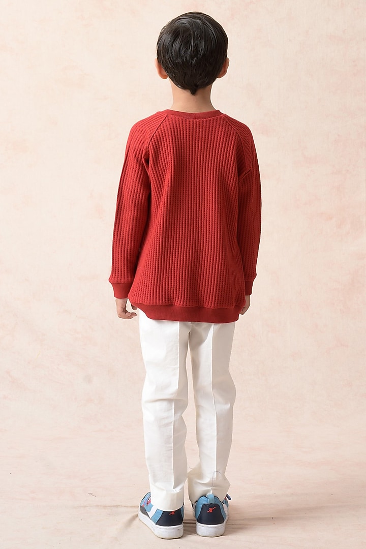 Red Cotton Abstract Printed Sweatshirt For Boys by Thetaa Kids at Pernia's Pop Up Shop
