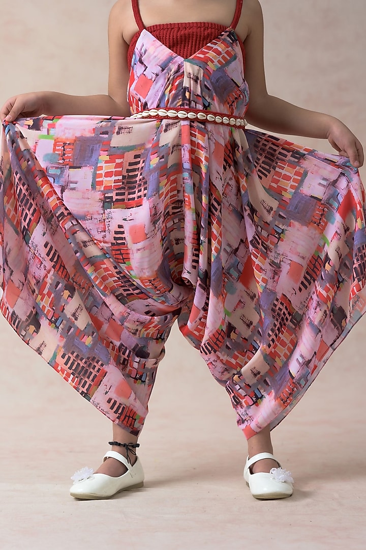 Multi-Colored Viscose Crepe Printed Jumpsuit For Girls by Thetaa Kids at Pernia's Pop Up Shop