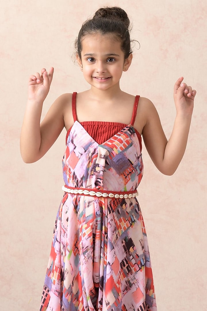 Multi-Colored Viscose Crepe Printed Jumpsuit For Girls by Thetaa Kids at Pernia's Pop Up Shop