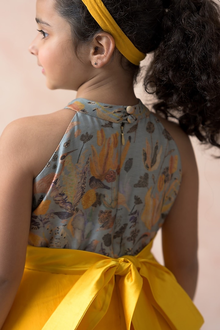 Yellow Silk Organza Hand Embroidered Gown For Girls by Thetaa Kids at Pernia's Pop Up Shop