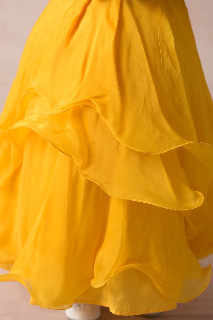 Yellow Silk Organza Hand Embroidered Gown For Girls by Thetaa Kids at Pernia's Pop Up Shop