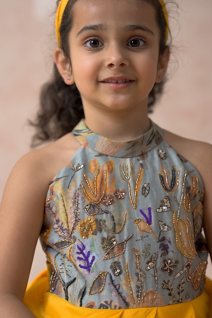 Yellow Silk Organza Hand Embroidered Gown For Girls by Thetaa Kids at Pernia's Pop Up Shop