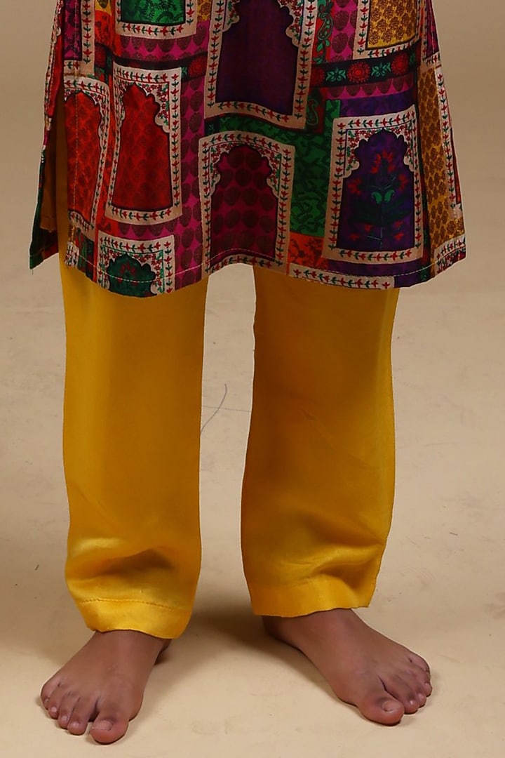 Yellow Pure Silk & Viscose Bomber Kurta Set For Boys by Thetaa Kids at Pernia's Pop Up Shop