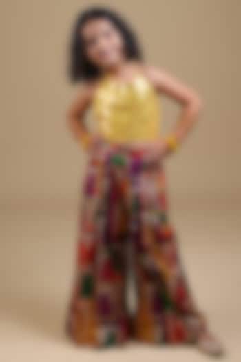 Yellow Pure Silk & Viscose Pleated Pant Set For Girls by Thetaa Kids at Pernia's Pop Up Shop
