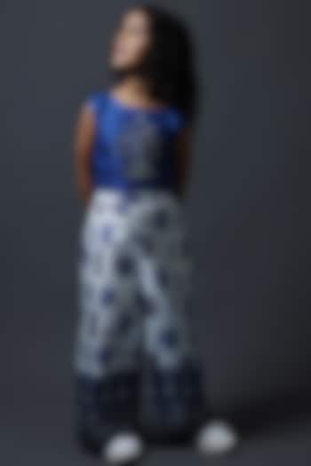 Blue Pure Silk & Viscose Pleated Pant Set For Girls by Thetaa Kids at Pernia's Pop Up Shop