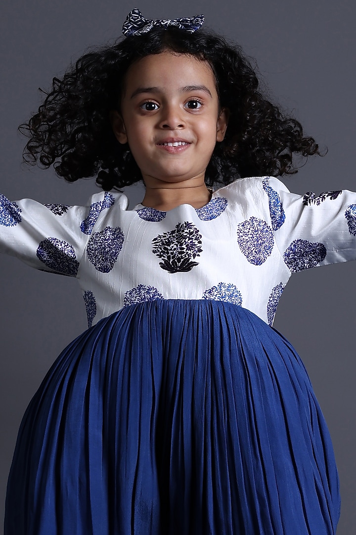 Blue Pure Silk & Viscose Dress For Girls by Thetaa Kids at Pernia's Pop Up Shop