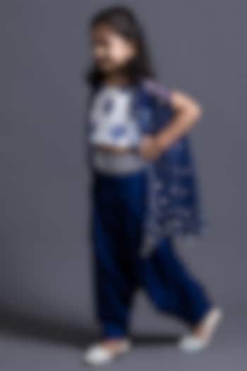 Blue Silk Organza Zardosi Work Cape Set For Girls by Thetaa Kids at Pernia's Pop Up Shop