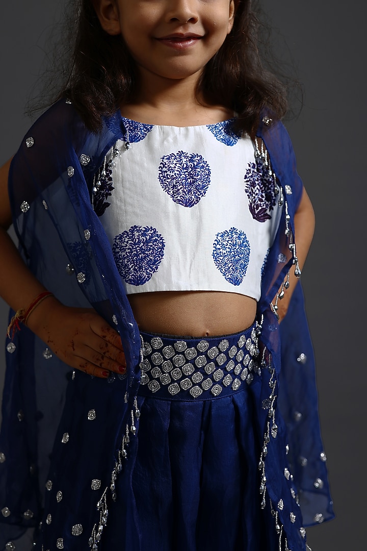 Blue Silk Organza Zardosi Work Cape Set For Girls by Thetaa Kids at Pernia's Pop Up Shop