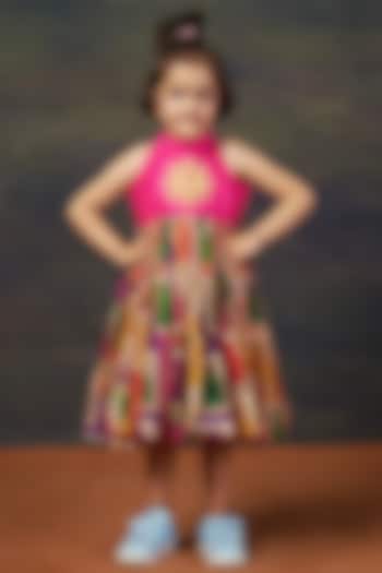 Pink Pure Silk & Shantoon Hand Embroidered Dress For Girls by Thetaa Kids at Pernia's Pop Up Shop