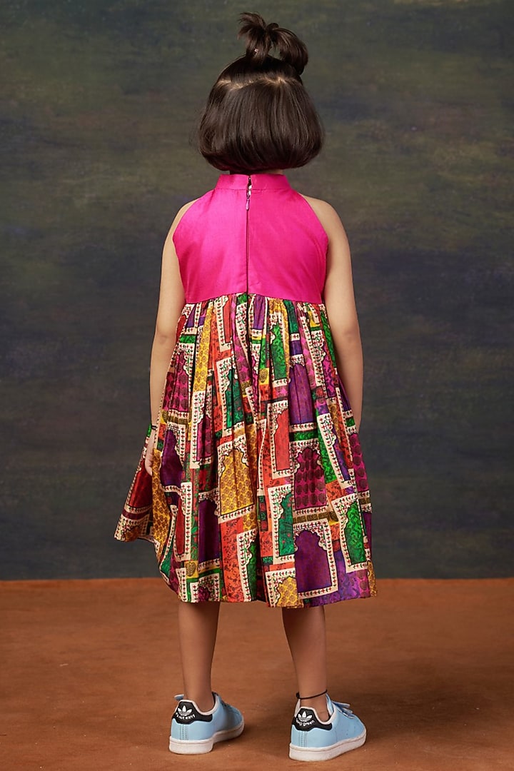 Pink Pure Silk & Shantoon Hand Embroidered Dress For Girls by Thetaa Kids at Pernia's Pop Up Shop