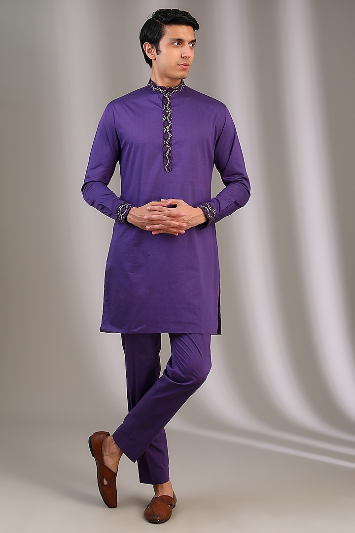 Purple Chiffon Kurta Set by Manoviraj Khosla at Pernia's Pop Up Shop