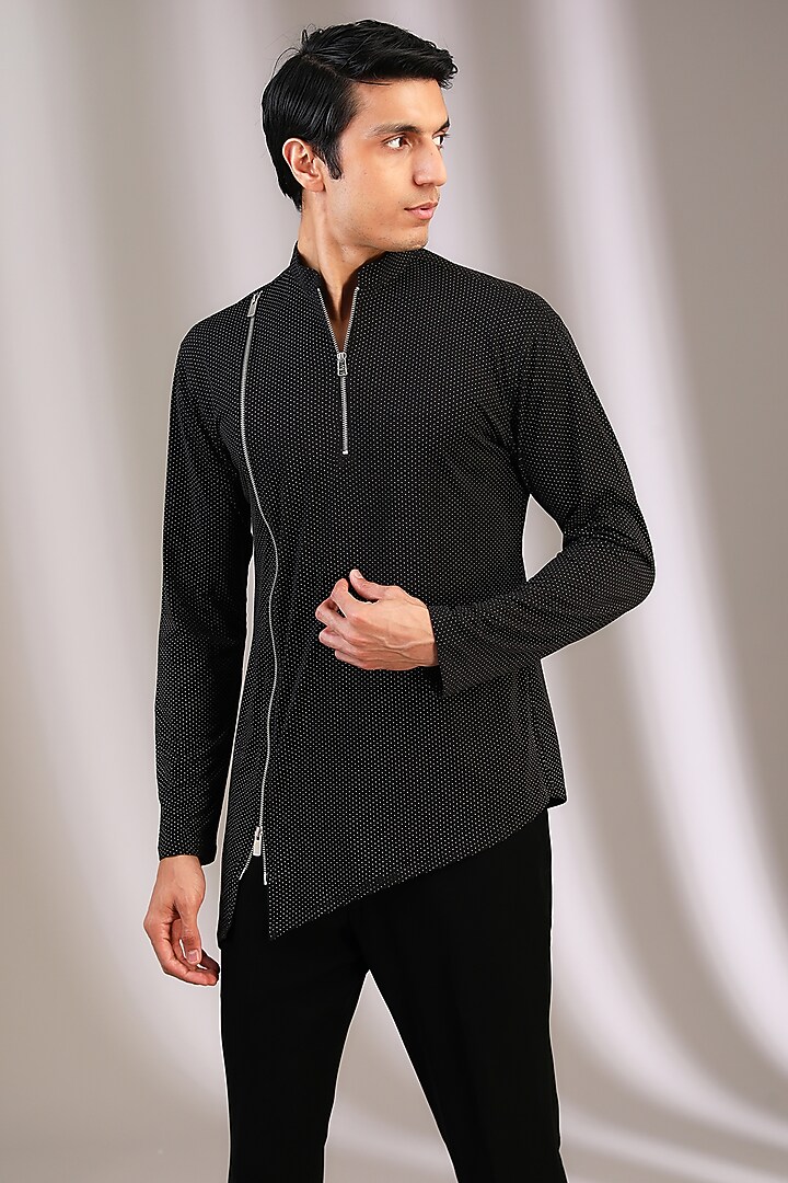 Black Chiffon Kurta Set by Manoviraj Khosla at Pernia's Pop Up Shop