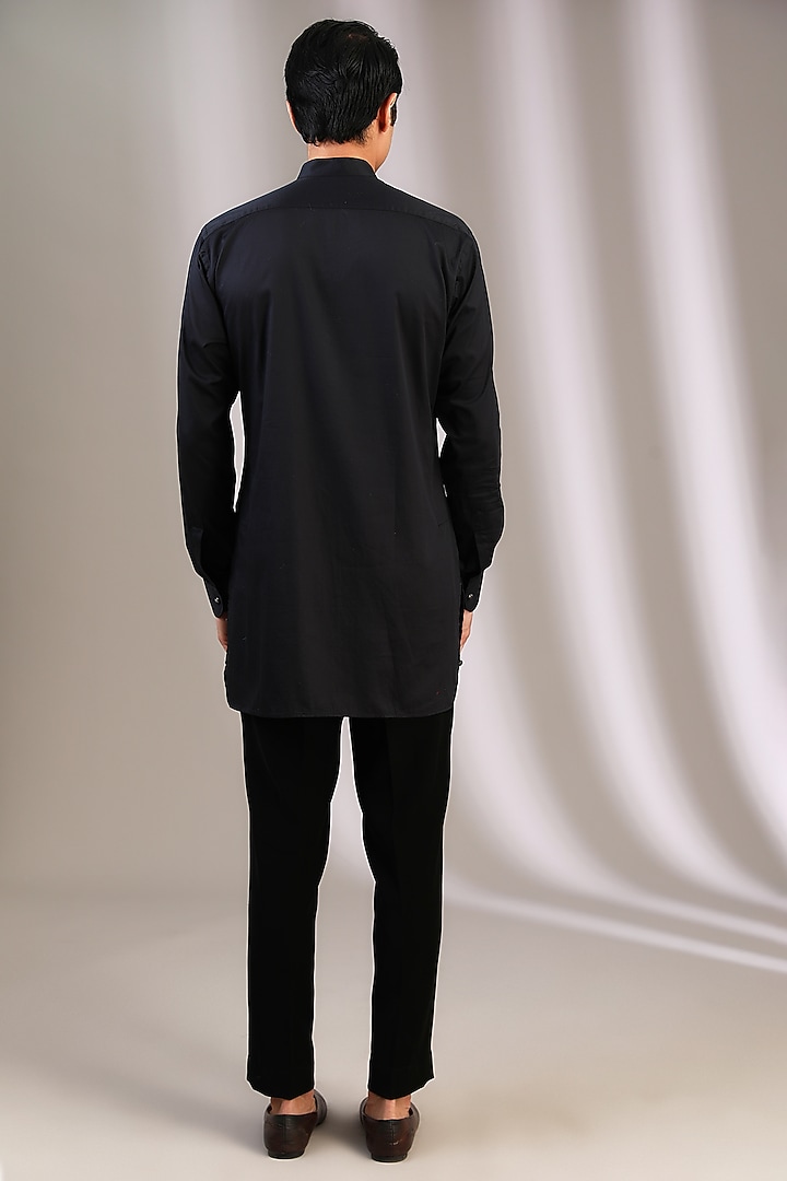 Black Polyester Kurta Set by Manoviraj Khosla at Pernia's Pop Up Shop
