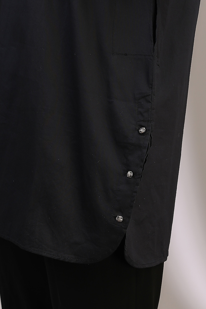 Black Polyester Kurta Set by Manoviraj Khosla at Pernia's Pop Up Shop