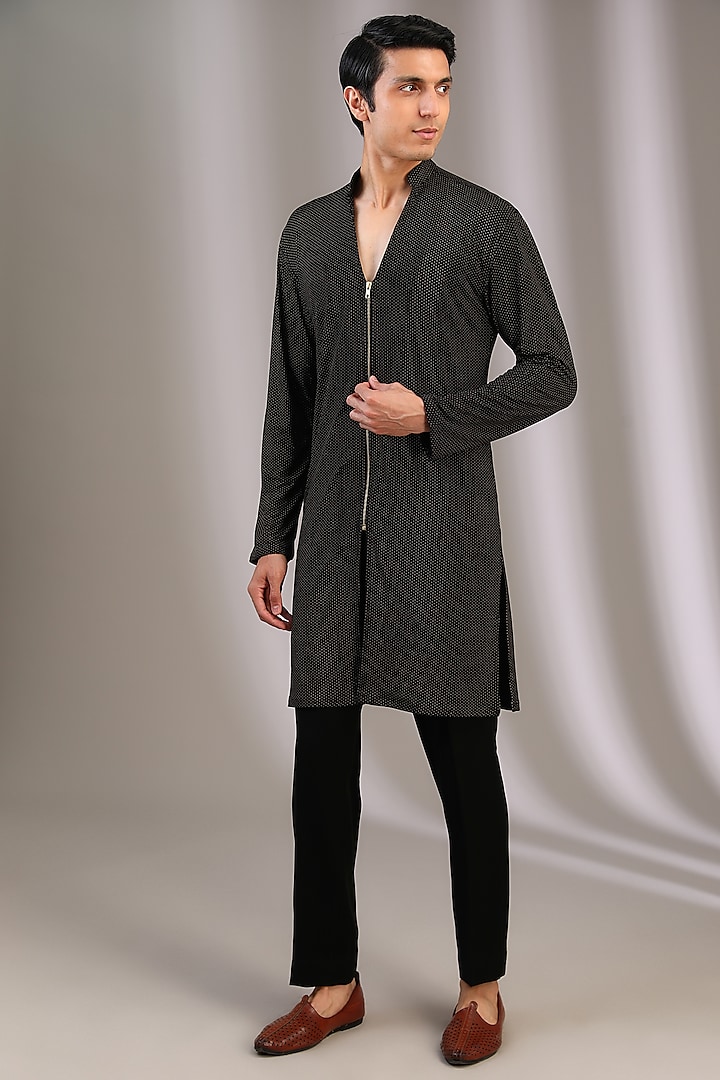 Black Polyester Kurta Set by Manoviraj Khosla at Pernia's Pop Up Shop