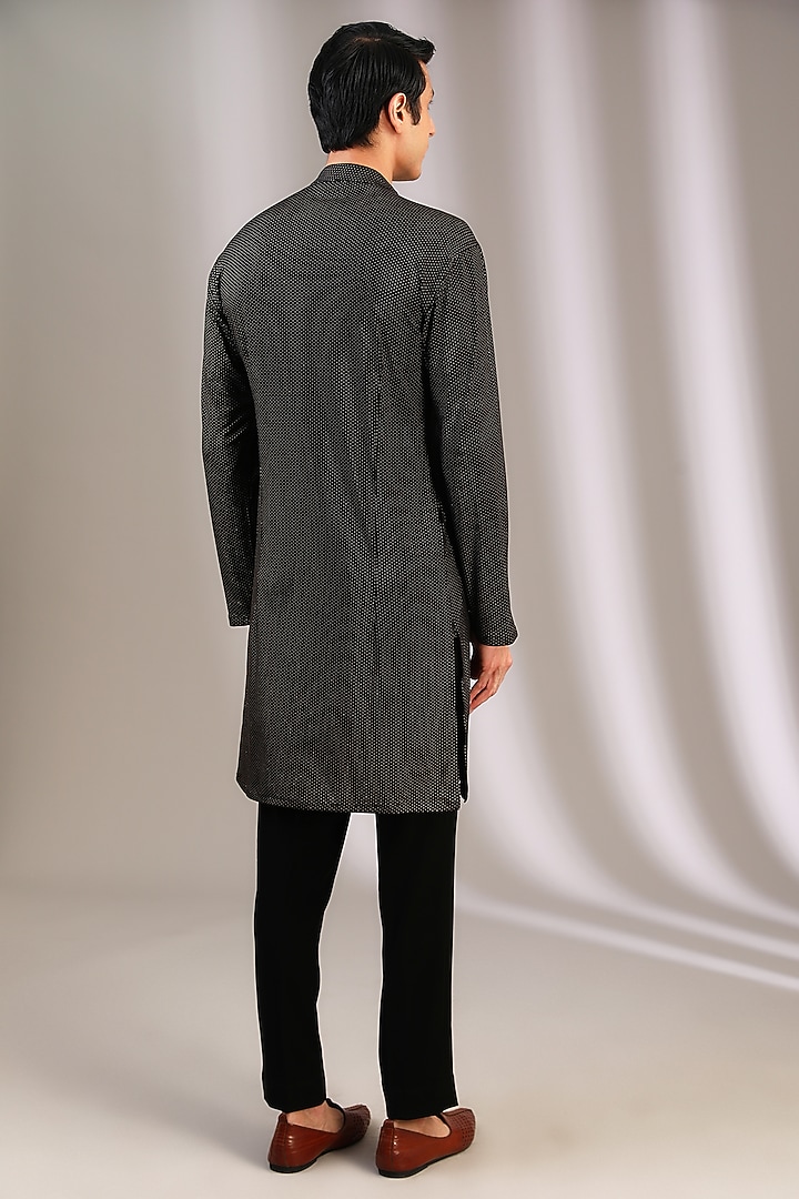 Black Polyester Kurta Set by Manoviraj Khosla at Pernia's Pop Up Shop
