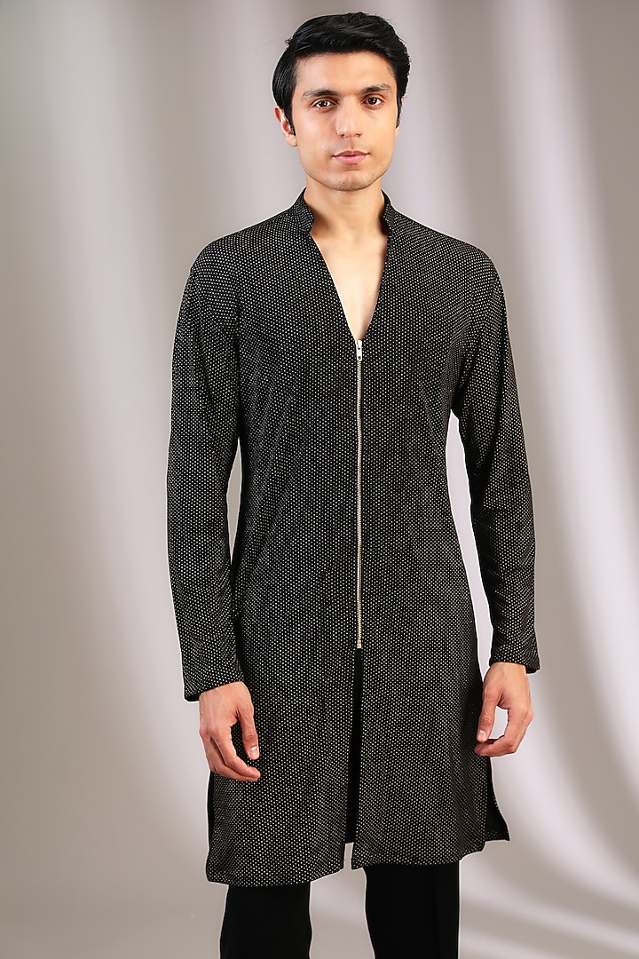 Black Polyester Kurta Set by Manoviraj Khosla at Pernia's Pop Up Shop