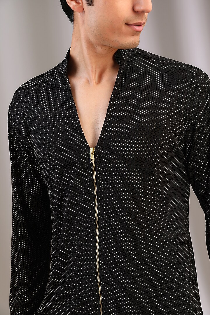 Black Polyester Kurta Set by Manoviraj Khosla at Pernia's Pop Up Shop