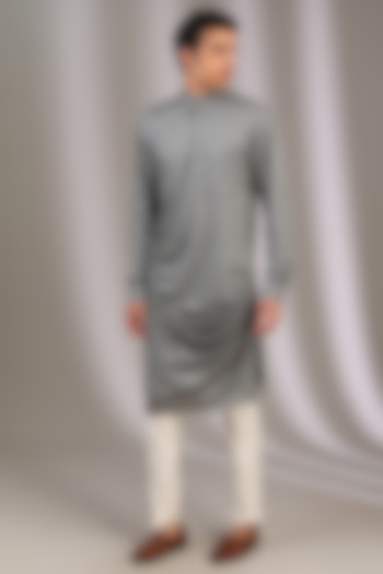 Silver Grey Polyester Kurta Set by Manoviraj Khosla